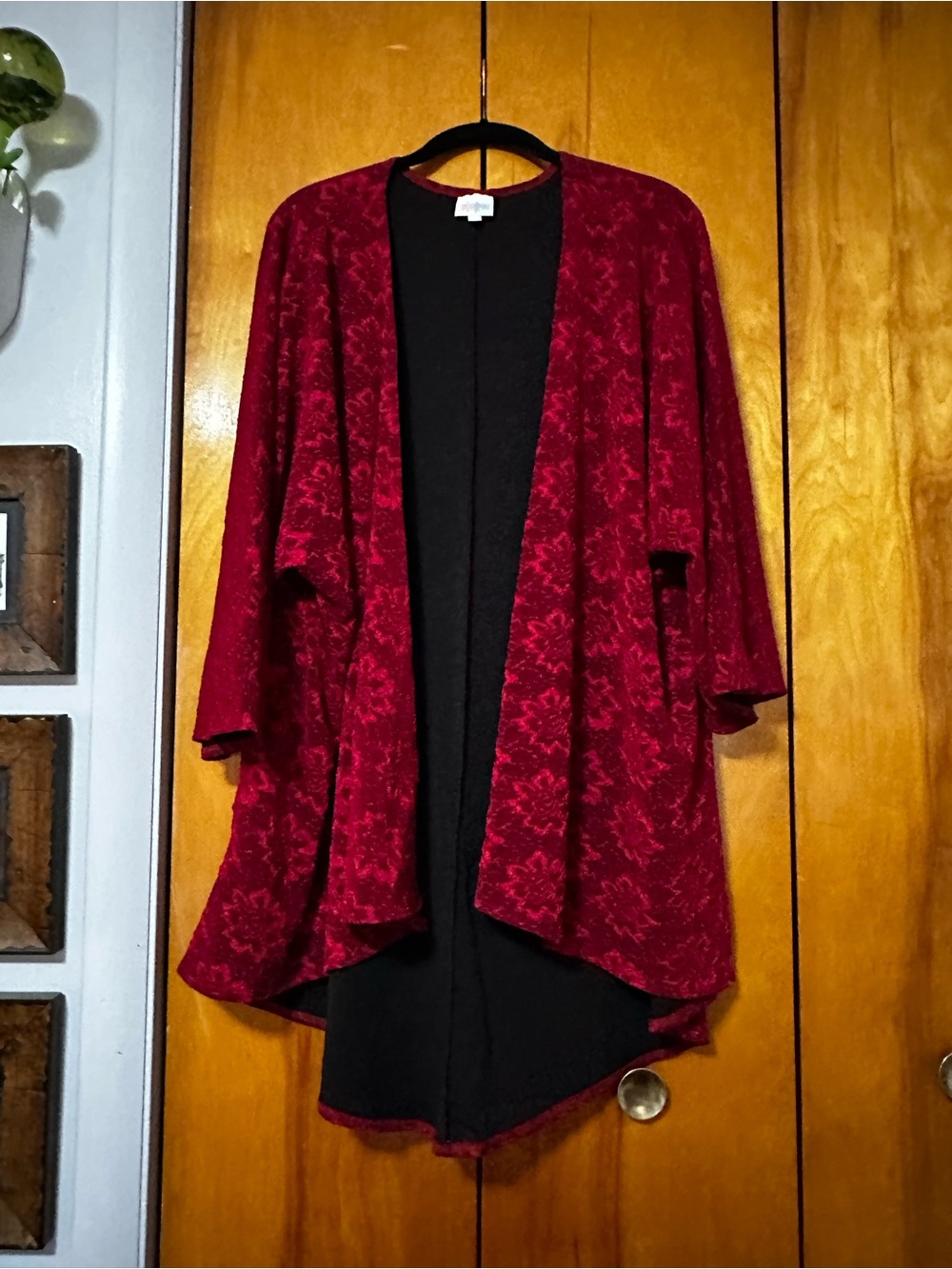LuLaRoe Burgundy Floral Open-Front Draped Cardigan